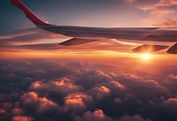 Wall Mural - sunset beautiful top flying sky airplane traveling view window aircraft tour tourism transport airline fly aerial air airliner aeroplane aerodrome arrival aviation background