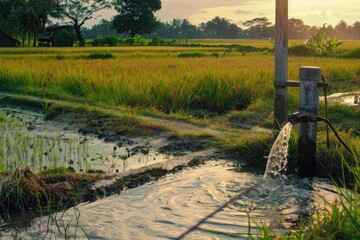 Aufkleber - A water well with flowing water, suitable for use in scenes depicting rural life, agriculture or environmental issues