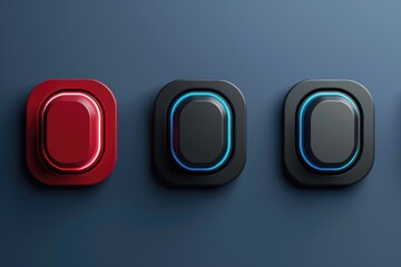 Poster - A row of four colorful push buttons with different designs and textures