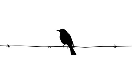 Sticker - Black and white bird illustration of a silhouette on a wire