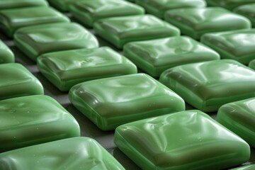 Poster - A detailed shot of multiple green soap bars arranged together, suitable for use in beauty or wellness contexts
