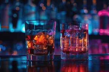 Poster - Two empty glasses sit on a table, ready for use