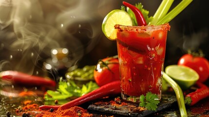 Aufkleber - A glass filled with red liquid and a slice of lime on the rim, perfect for a drink or garnish