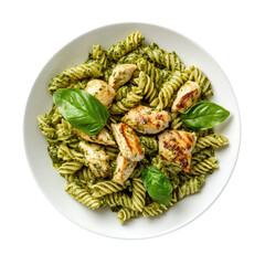 Poster - A Plate of Chicken penne Pasta with Pesto Sauce Isolated on a Transparent Background