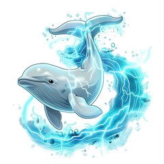 Canvas Print - Beluga Whale Lightning element animal cartoon isolated whitebackground 16:9