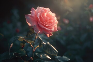 Poster - A single pink rose basking in sunlight