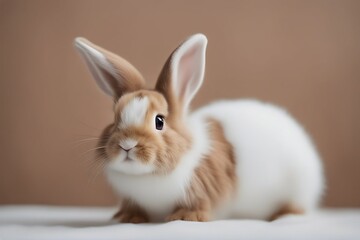 Wall Mural - was has holidays ears brown white cute sparkling baby concept fur standing rabbits easter pointed eyes festival looking isolated background newborn small rabbit up adorable animal april celebration