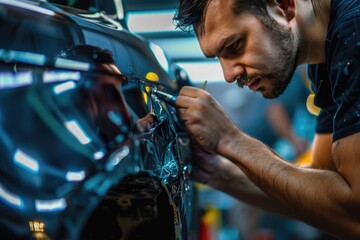 Poster - A person fixing a vehicle in a home workshop setting