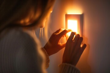 Poster - A person trying to find their way in the dark, using a light switch to illuminate the surroundings
