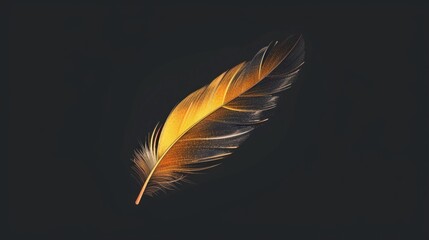 Poster - A bright yellow feather sits alone on a dark black surface