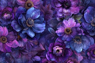 Canvas Print - A stunning array of purple flowers showcases various shades and intricate details, creating a vibrant and enchanting atmosphere