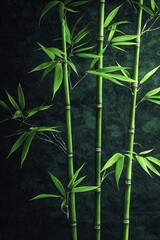 Aufkleber - Bamboo stalks with vibrant green leaves thrive against a dark textured backdrop, creating a tranquil and harmonious atmosphere