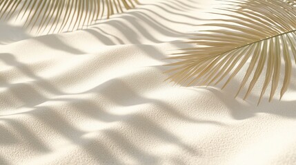 Poster - Soft white sand captures the sunlight, casting gentle shadows from palm leaves above, creating a serene tropical atmosphere