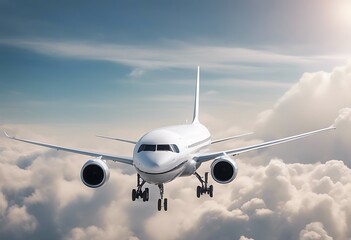 Wall Mural - aircraft passenger white daytime cloudscape flying airplane overcast sky aeroplane aviation blue atmosphere aerodrome plane airliner horizon jet high front flight air fly