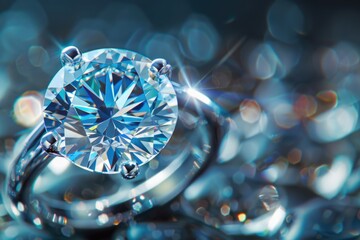 Poster - A luxurious scene with a diamond ring resting on a pile of diamonds, perfect for jewelry or luxury product advertising