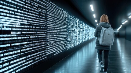 Poster - A business professional engages with an advanced holographic interface, showcasing innovative technology and digital interaction in a sleek office environment