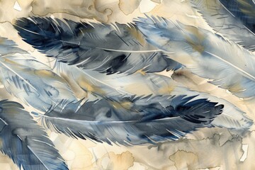 Wall Mural - A cluster of blue feathers on a white background