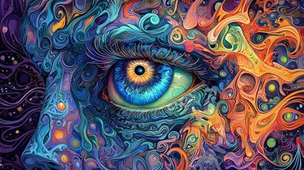 Poster - A vibrant and intricate eye design emerges from a swirl of colors and patterns, creating a stunning visual experience