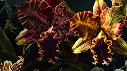 Aufkleber - Two stunning orchids showcase intricate patterns and vibrant colors while surrounded by rich foliage in a tranquil tropical setting