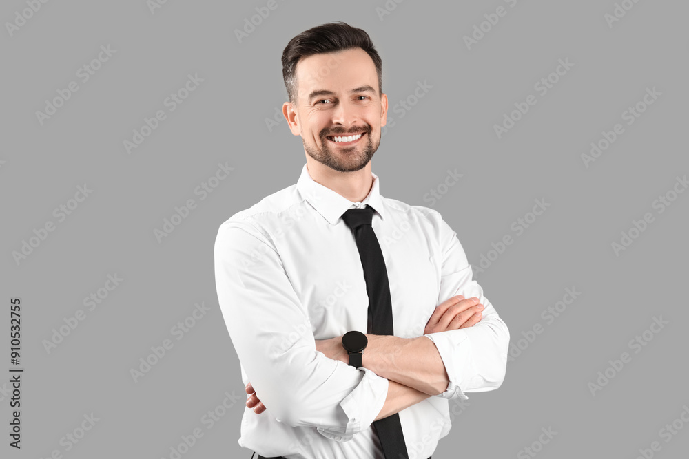 Handsome businessman on grey background