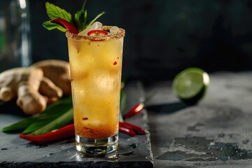 Aufkleber - A refreshing cocktail with a citrus slice or cherry placed on the rim, perfect for a social gathering or special occasion