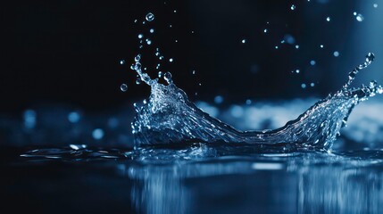 Poster - Water splash with droplets on dark background.