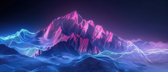 Wall Mural - Abstract digital blue and purple mountain