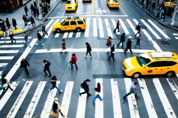 Poster - Group of people walking across a busy city street