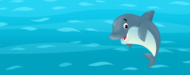 Fototapete - Cartoon ocean and sea animal of underwater kingdom swimming diving wit illustration for kids