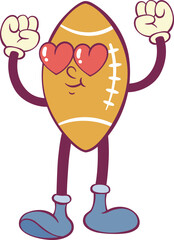 Football ball retro groovy mascot cartoon character