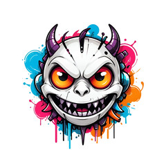 Sticker - A cartoonish face with horns and a mouth full of teeth