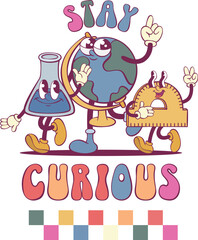 Poster - School retro groovy mascot with quote