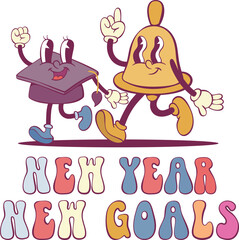 Poster - School retro groovy mascot with quote