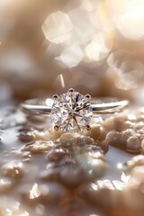 Poster - A close-up shot of a diamond ring sitting on top of a pile of rocks, perfect for use in jewelry or geological-themed designs