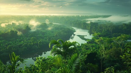 Wall Mural - aerial view of the Amazon River surrounded by forest