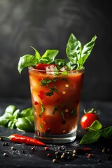 Poster - A glass filled with a refreshing drink and topped with fresh basil leaves