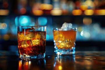 Poster - Two empty glasses on a bar counter, ready for drinks