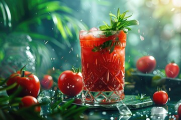 Poster - A glass filled with a red drink sits on a table, ready to be enjoyed
