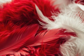 Poster - A close-up shot of a vibrant red and white feather, ideal for use in designs related to birds, wildlife, or creative projects
