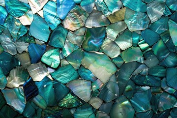 Poster - Close-up view of a collection of blue and green shells, perfect for beach or coastal themed projects