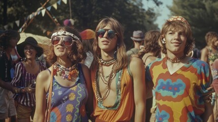 The image captures photos of disco 70s hippies and other subcultures, showcasing vibrant fashion, music, and lifestyle from a colorful and iconic era.