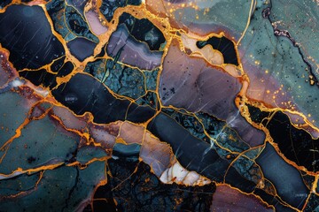 Poster - Close-up view of a polished marble surface with intricate patterns and veins