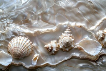 Poster - A collection of seashells placed on a plain white surface
