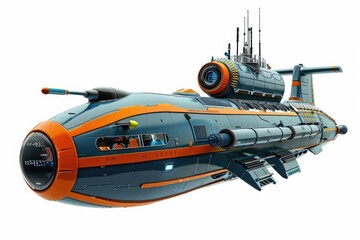 Poster - A blue and orange submarine floating on a calm white surface, ideal for use in aquatic or transportation scenes
