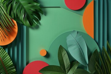 Poster - A selection of colorful tropical plants on a natural green background, ideal for use in travel or lifestyle images