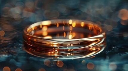 Sticker - A close-up shot of a wedding ring on a table, suitable for use in wedding or anniversary related contexts