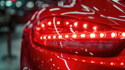 Aufkleber - Close up shot of the tail lights of a red car, perfect for automotive or travel-related use
