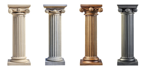 four unique roman-style columns - isolated transparent png