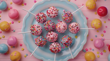 Wall Mural - Cake Pops on a Blue Plate