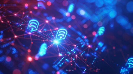 Poster - Abstract data background with WiFi symbol and wireless network